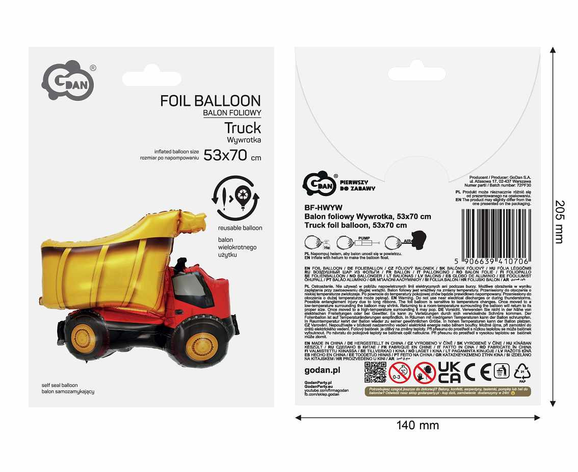 Truck foil balloon, 53x70 cm